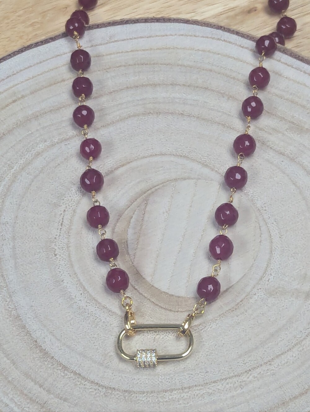 Jade Carabiner Necklace 24K GP | Pave Connector |  17-19" Fall Autumn Jewelry - Picture 3 of 3